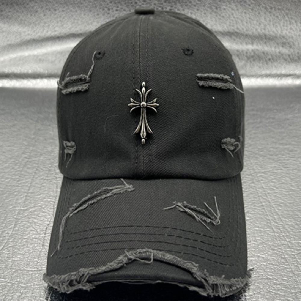 Chrome Hearts Ripped Dark Gray Adjustable Baseball Cap - Gem